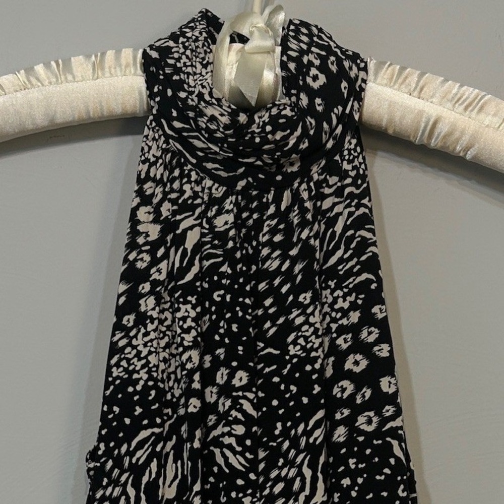 Tahari Halter Top Womens XS Black White Animal Print Mixed Media Blouse - Picture 6 of 6